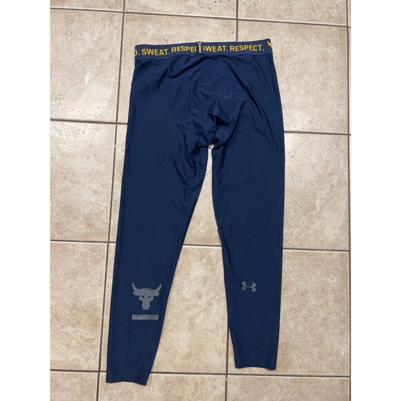 Under Armour Compression Pants Mens XL Blue Project Rock BLOOD SWEAT RESPECT - Picture 2 of 6